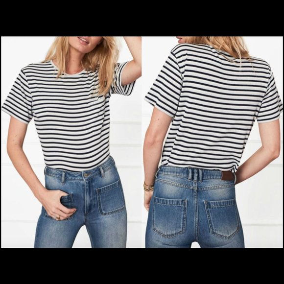 New Anine Bing cropped boxy striped pocket t-shirt - Picture 1 of 11